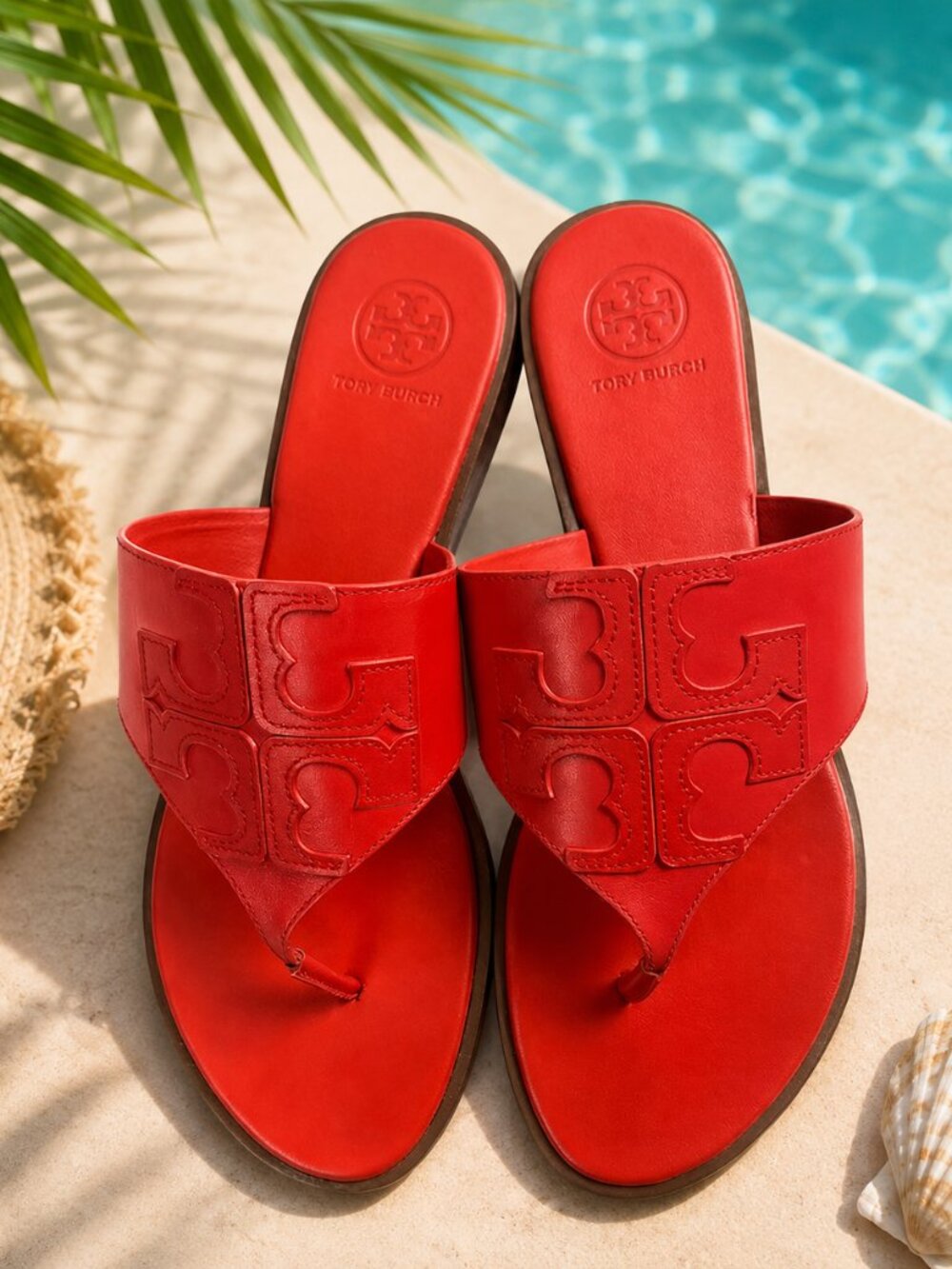 Like New Tory Burch Jamie Full Logo Leather Sandal